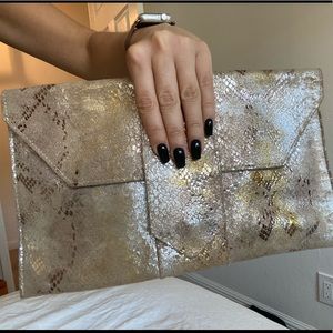 JJ Winters Suede Metallic Clutch